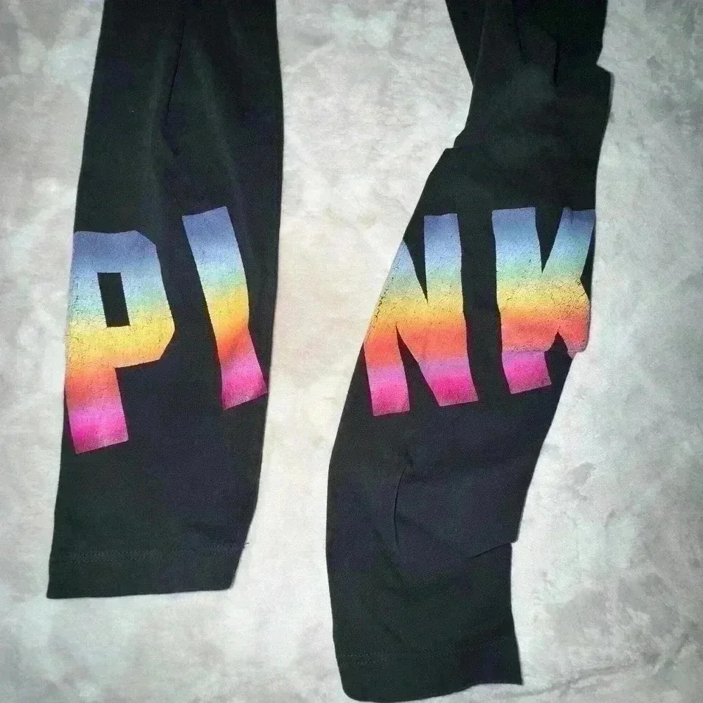 PINK Victoria's Secret Yoga Leggings Women's XS colorful logo bottom - Picture 3 of 3